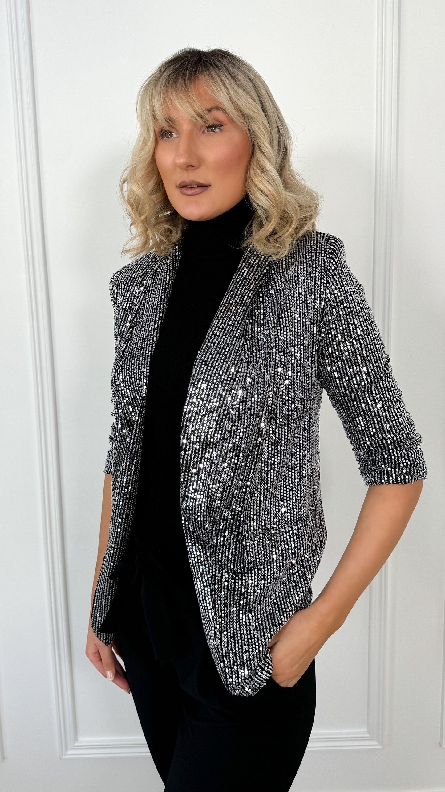 Nadia Sequin Blazer - Silver