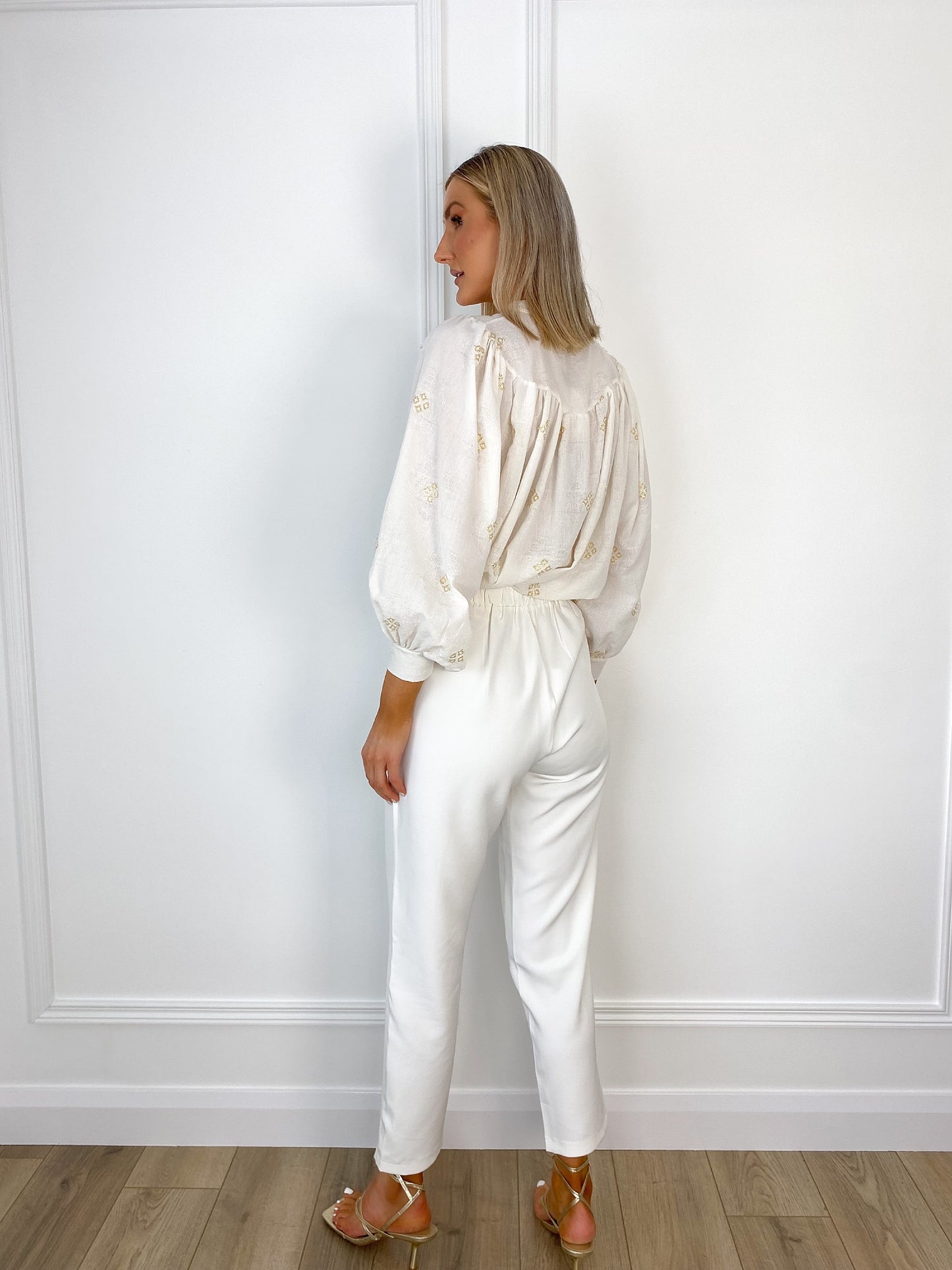 Ally White Tailored Trousers with Elastic Waist