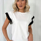 Monica Black Ruffle Short Sleeves Top - White