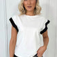 Monica Black Ruffle Short Sleeves Top - White