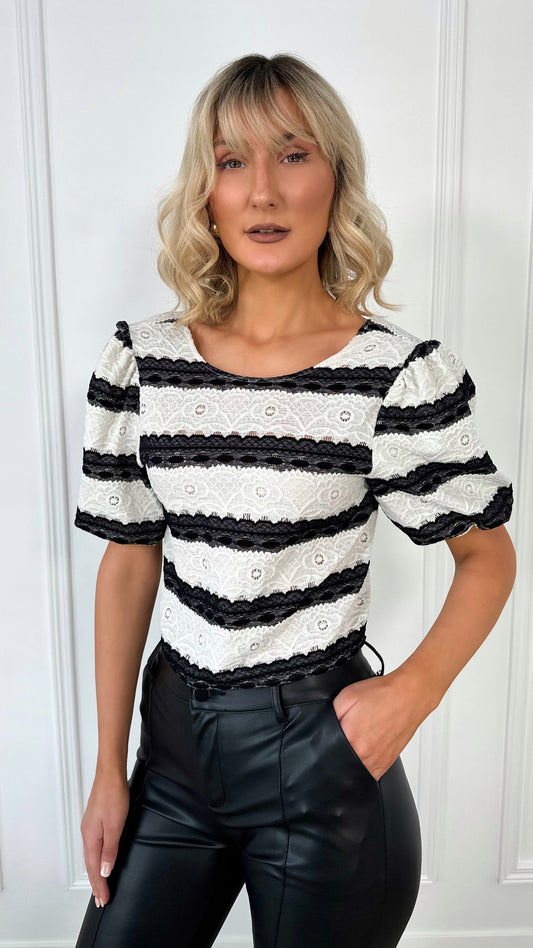 Lola Striped Crop Top - Black