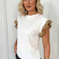 Monica Gold Ruffle Short Sleeves Top - White