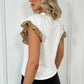 Monica Gold Ruffle Short Sleeves Top - White