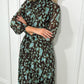 Amelia Printed High Neck Dress - Brown and Teal