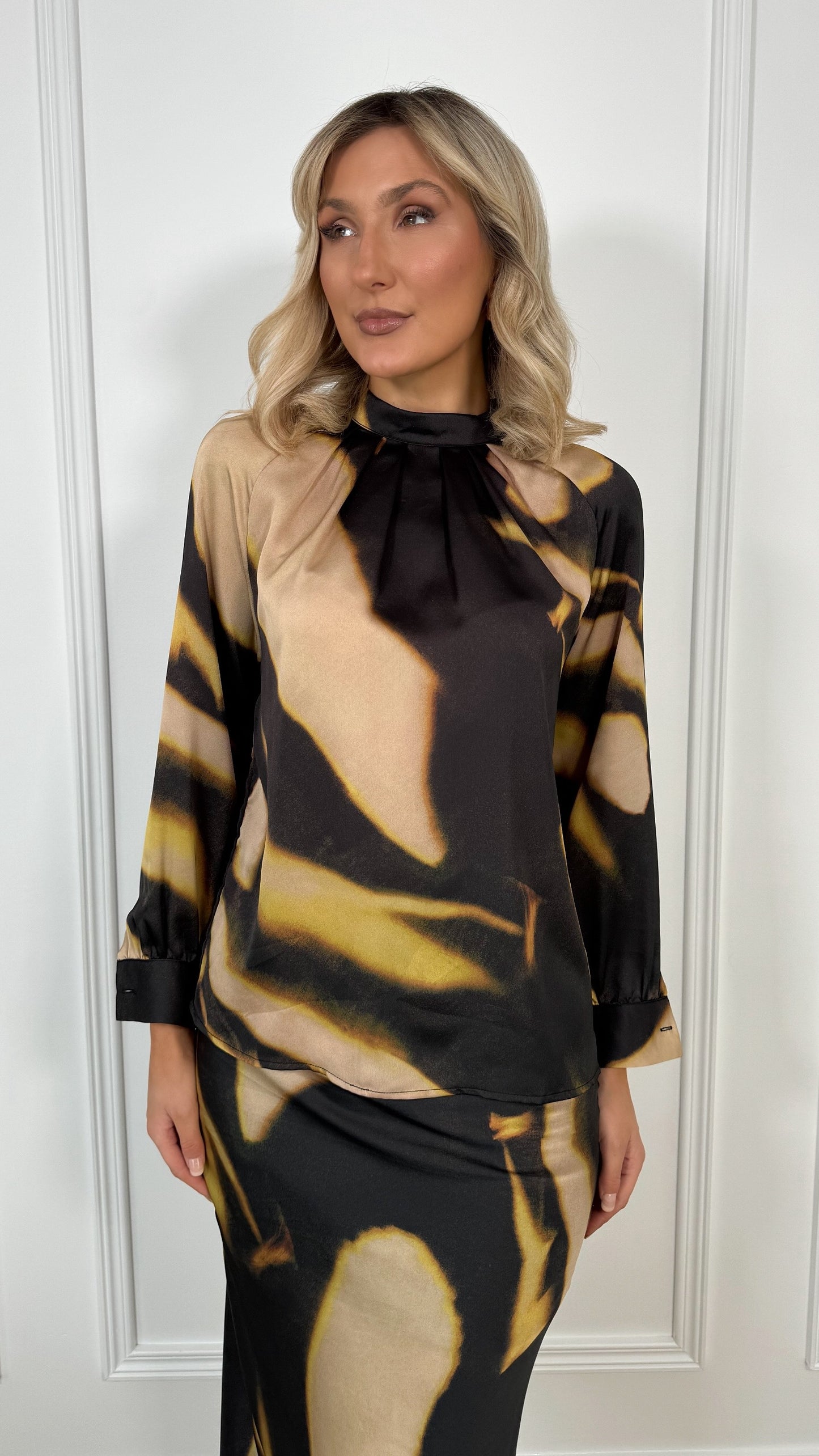 Isabella High Neck Satin Blouse