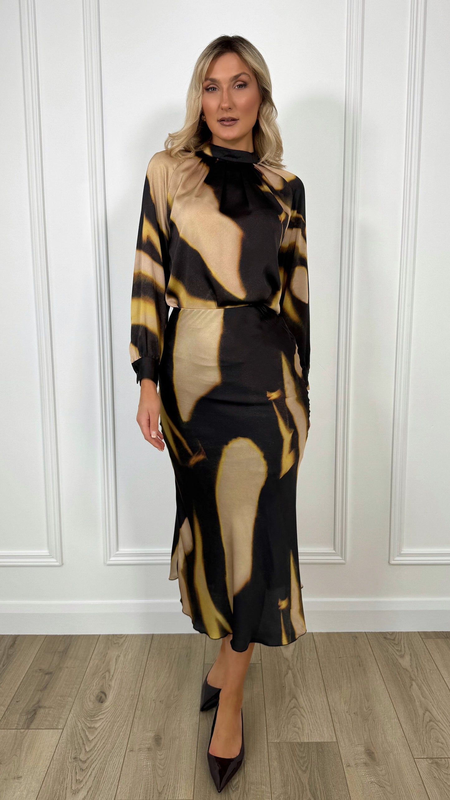 Isabella Printed Maxi Satin Skirt