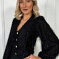 Emma Fringe Cardigan with Balloon Sleeves - Black