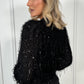 Emma Fringe Cardigan with Balloon Sleeves - Black