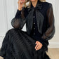 Sarah Bowknot Furry Blouse with See Through Sleeves - Black