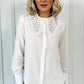 Bella Satin Shirt With Silver Stones Collar - White