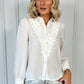 Sarah Button Down Blouse with Broderie Detail - White