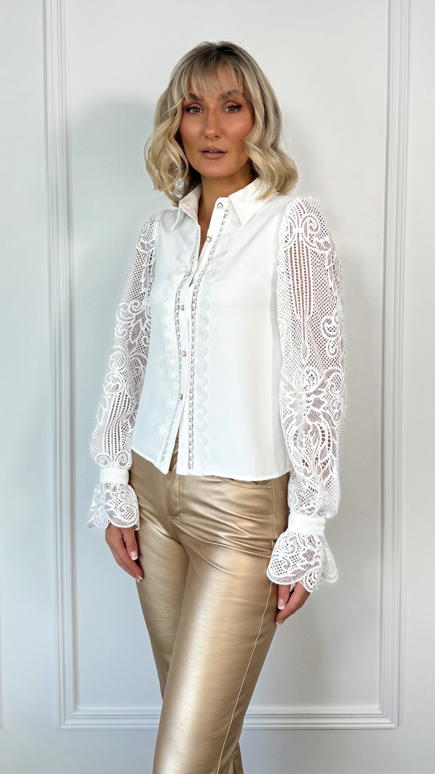 Lynda Embroidered Button Down Shirt - White