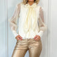 Sarah Bowknot Furry Blouse with See Through Sleeves - Beige