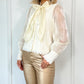 Sarah Bowknot Furry Blouse with See Through Sleeves - Beige