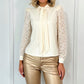 Rachel Button Down Blouse with Embroidered Sleeves - Beige