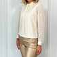 Rachel Button Down Blouse with Embroidered Sleeves - Beige