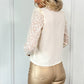 Rachel Button Down Blouse with Embroidered Sleeves - Beige