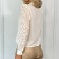 Rachel Button Down Blouse with Embroidered Sleeves - Beige