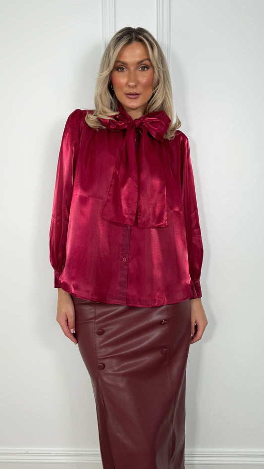 Aoife Bowknot Metallic Shirt - Red