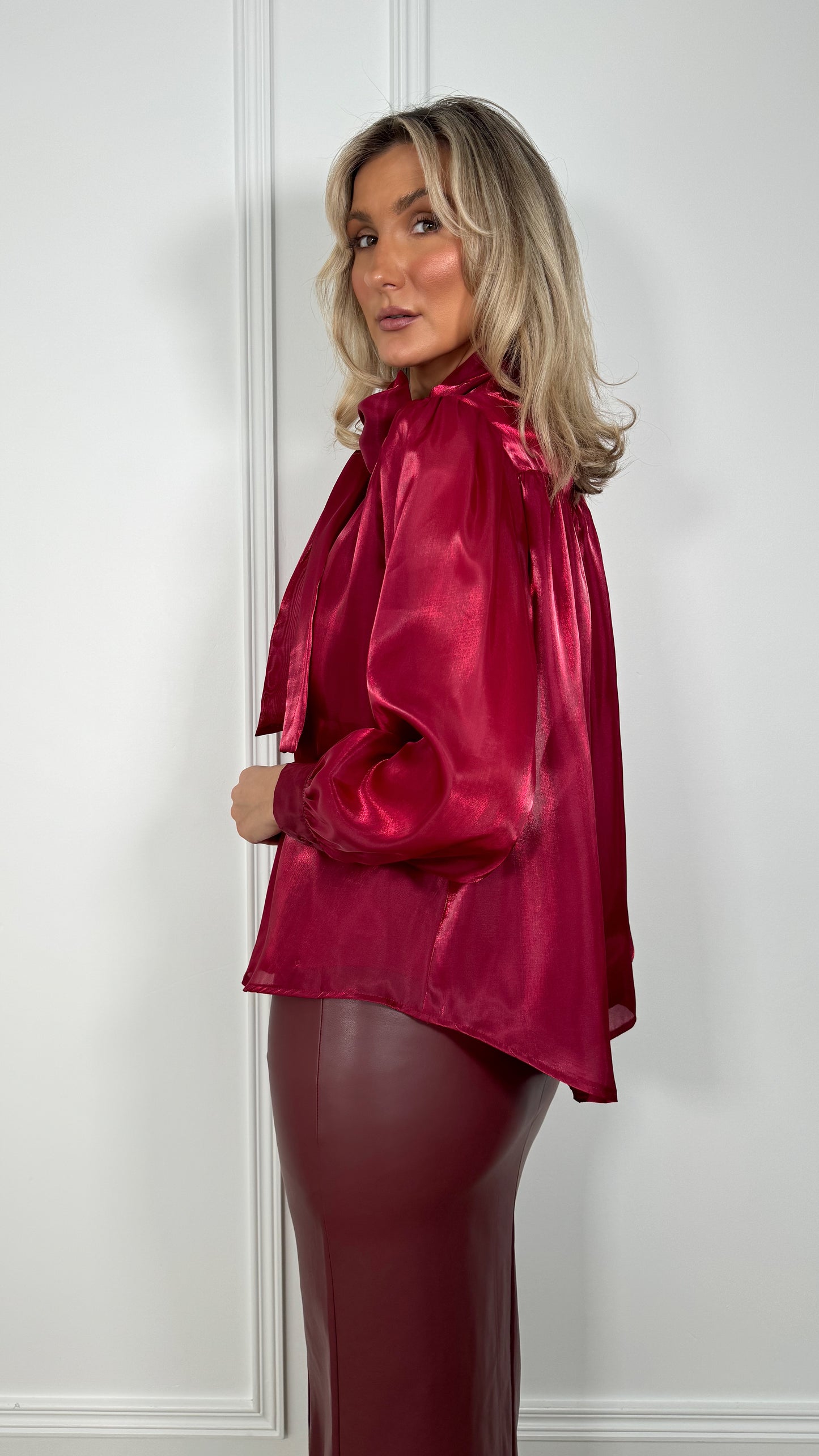 Aoife Bowknot Metallic Shirt - Red