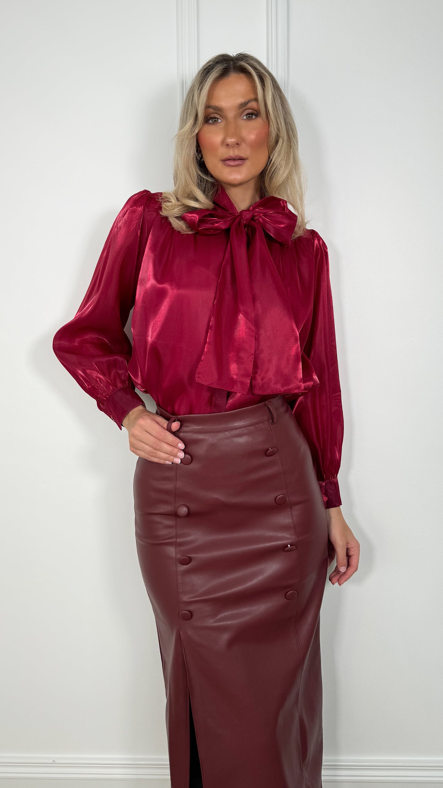 Aoife Bowknot Metallic Shirt - Red