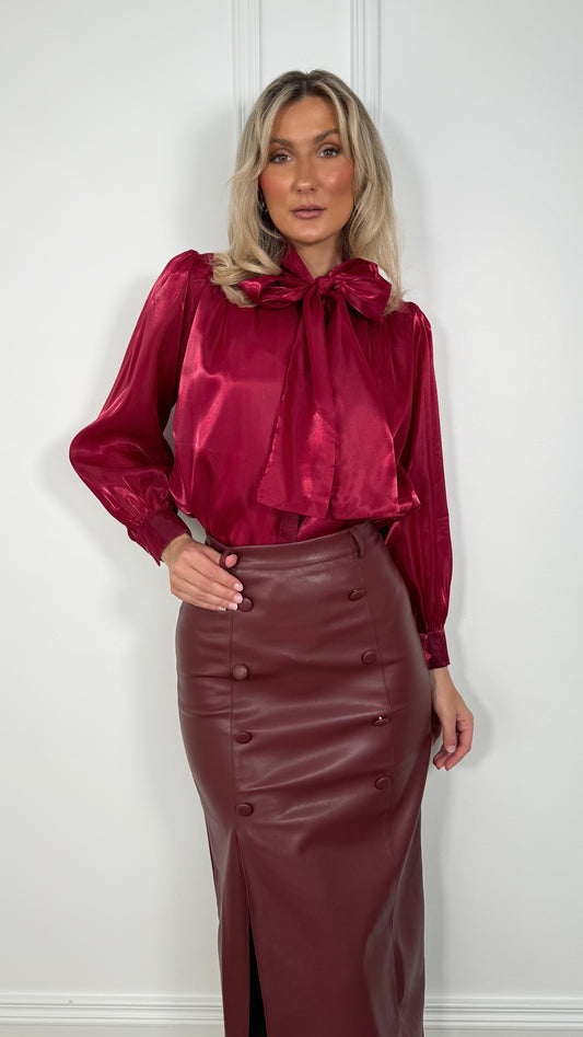 Aoife Bowknot Metallic Shirt - Red