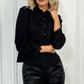 Sarah Button Down Blouse with Broderie Detail - Black