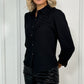 Sarah Button Down Blouse with Broderie Detail - Black