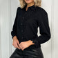 Sarah Button Down Blouse with Broderie Detail - Black