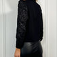 Rachel Button Down Blouse with Embroidered Sleeves - Black