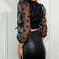 Denise Heart Print Cross Over Crop Top - Black