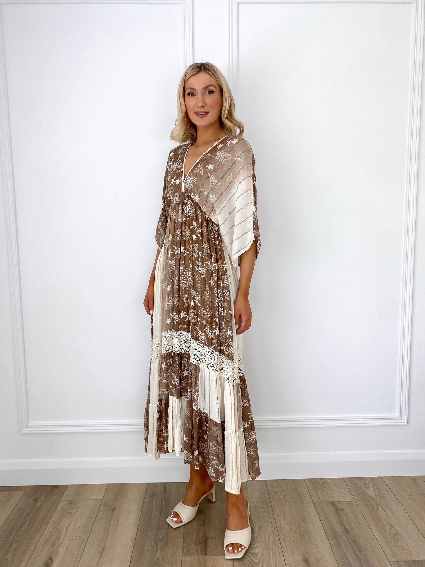 Julie Boho Printed Maxi Dress - Brown