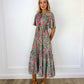 Claire Boho printed Dress - Green and Pink