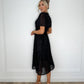 Cross Over Top with Short Sleeves Midi Sequin Dress - Black