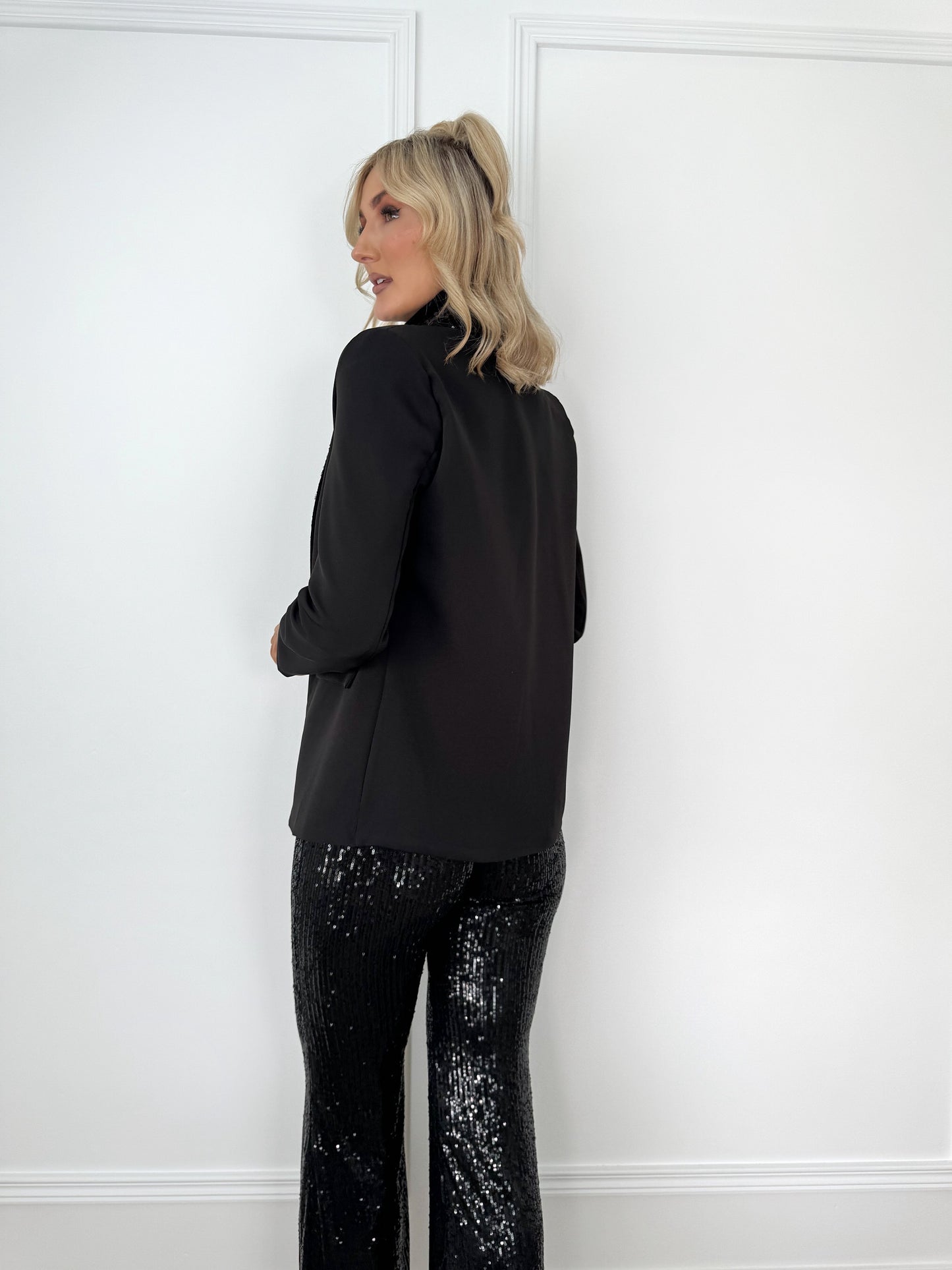 Donna Sequin Collar Blazer - Black