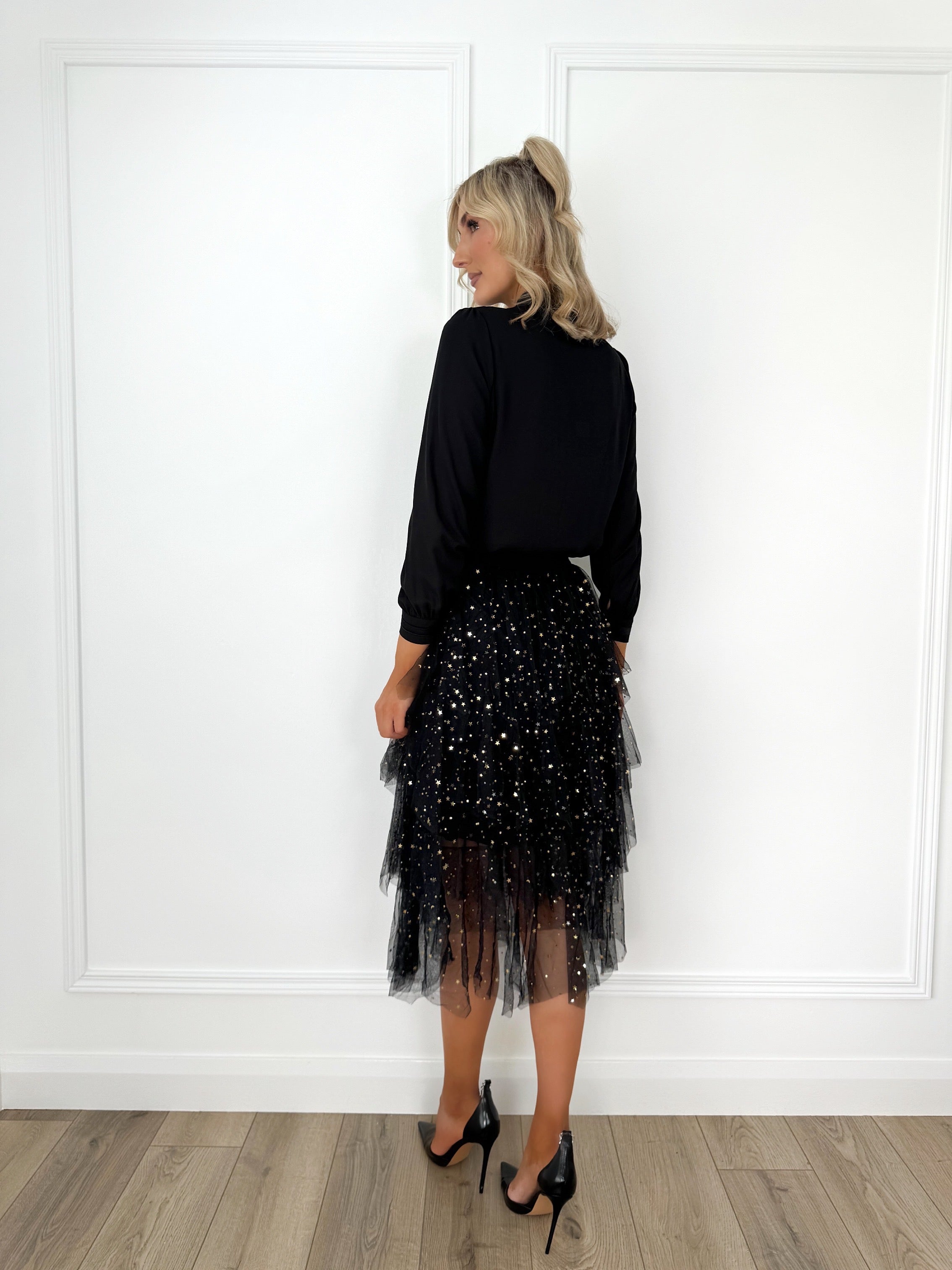 Black sequin hotsell tulle skirt