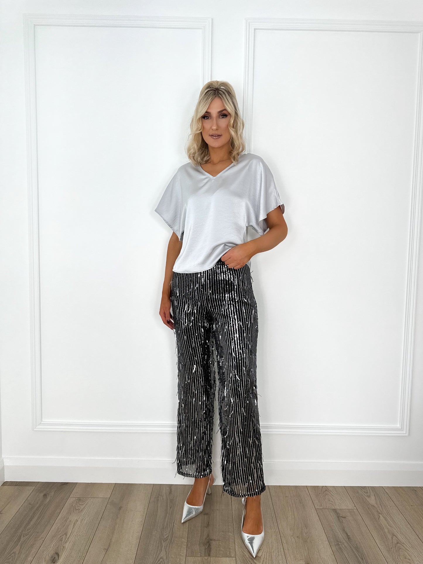 Sequin Trousers - Black and Silver