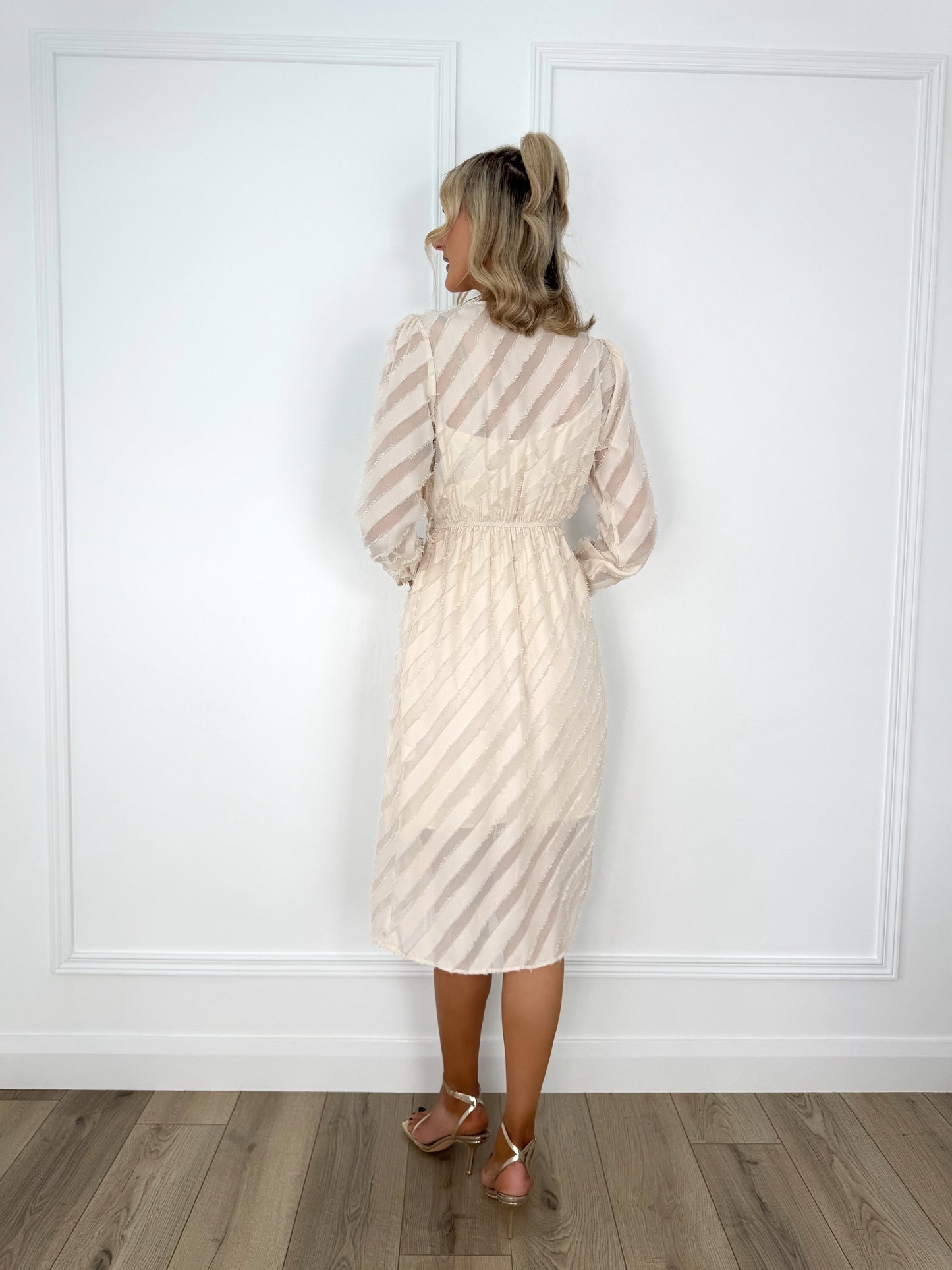 Helen Pattern Midi Dress - Beige