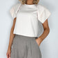Amelia Crop Blouse with Cape over the Shoulder  - Beige