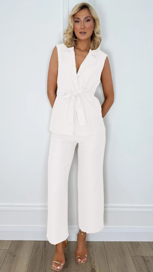Ava Tailored Trousers with Pockets - White