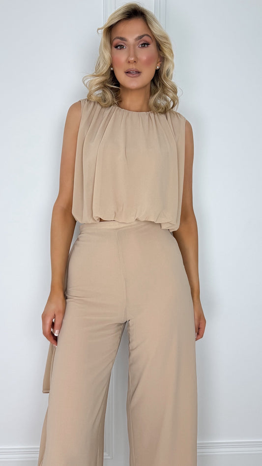 Evelyn Crop Sleeveless Top - Taupe