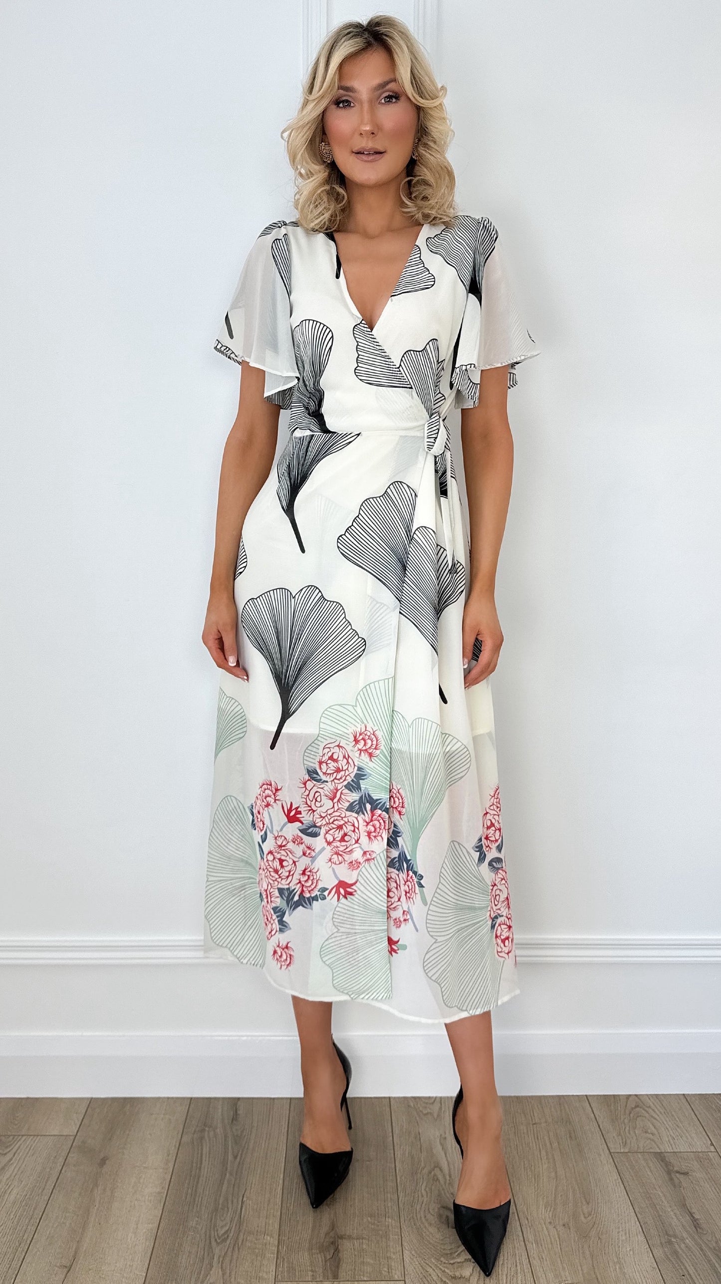 Michelle Printed Midi Wrap Dress