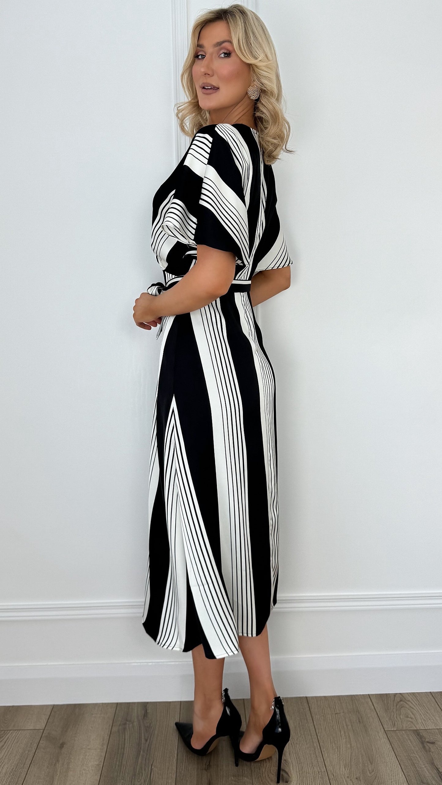 Vivian Striped Midi Dress - Black and White