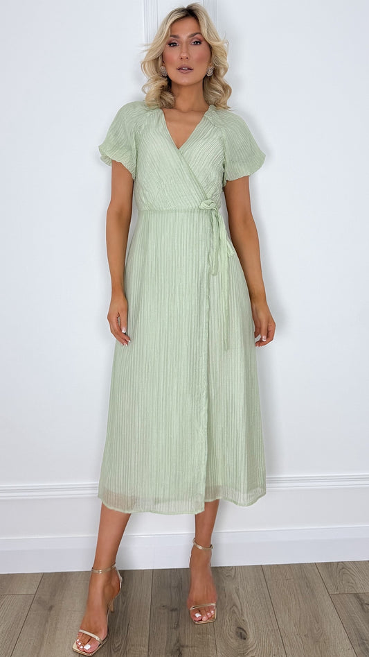 Dora Belted Wrap Dress - Green