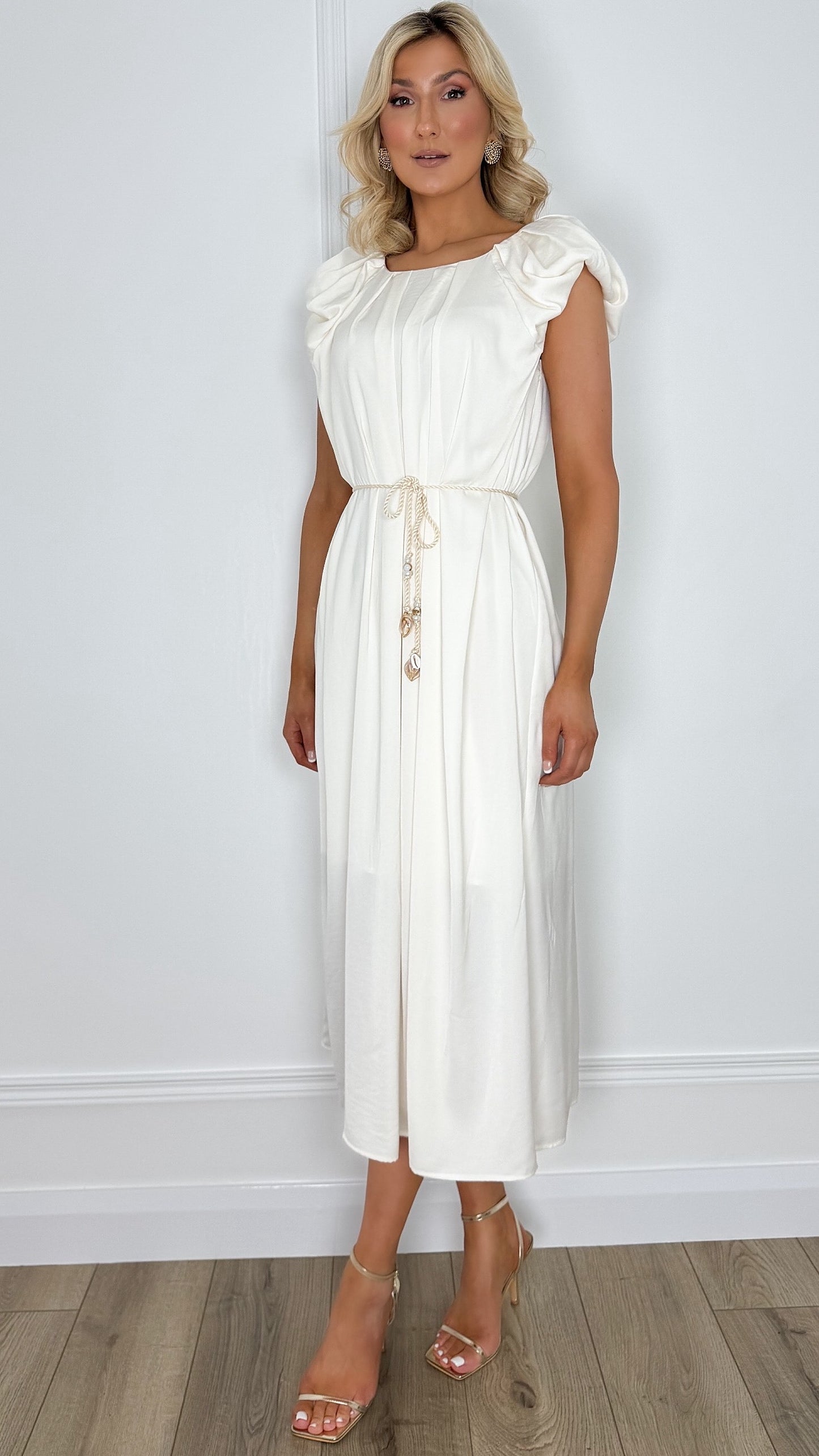 Sheila Rope Belt Midi Dress - White