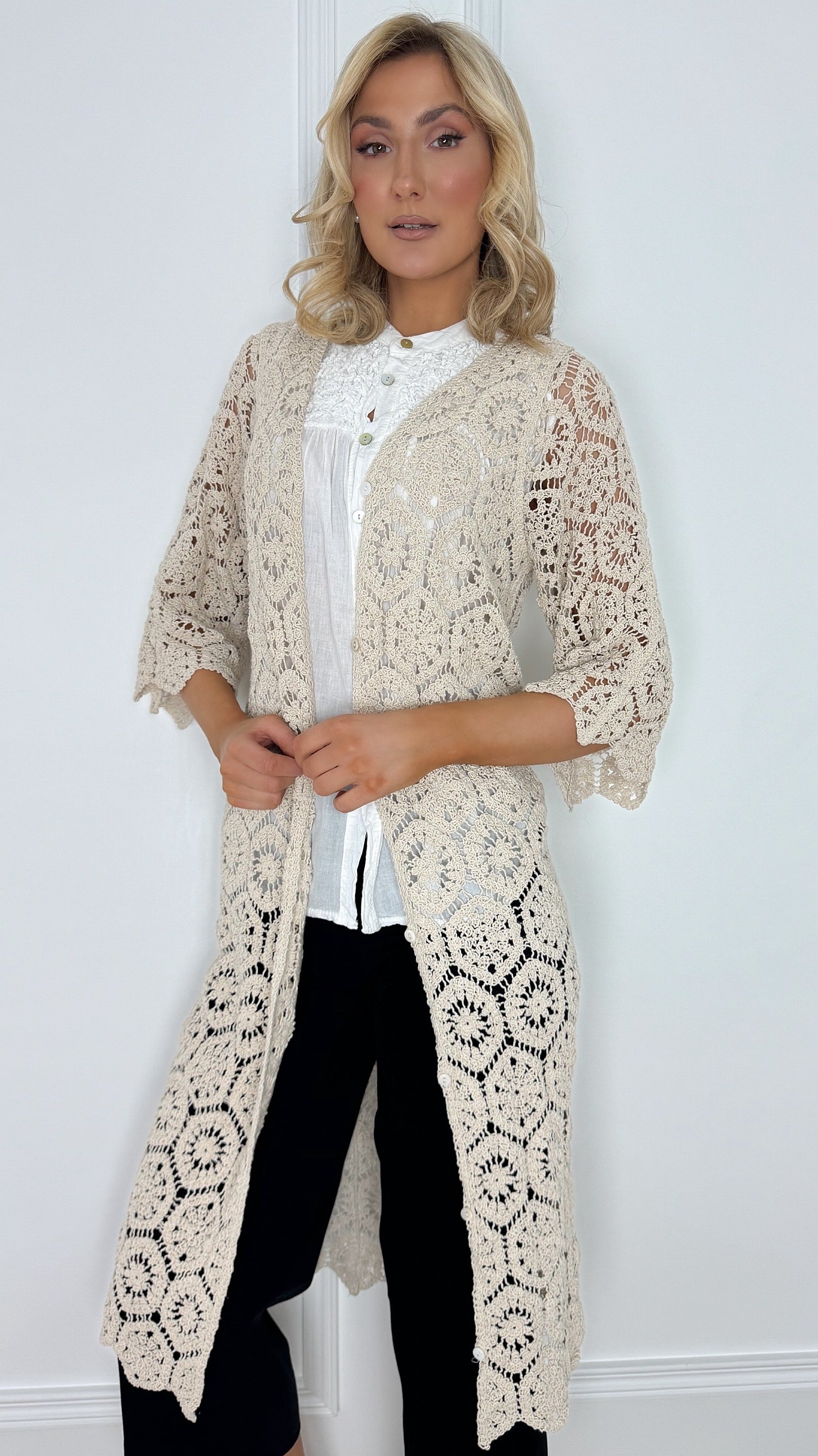 Open front clearance crochet cardigan