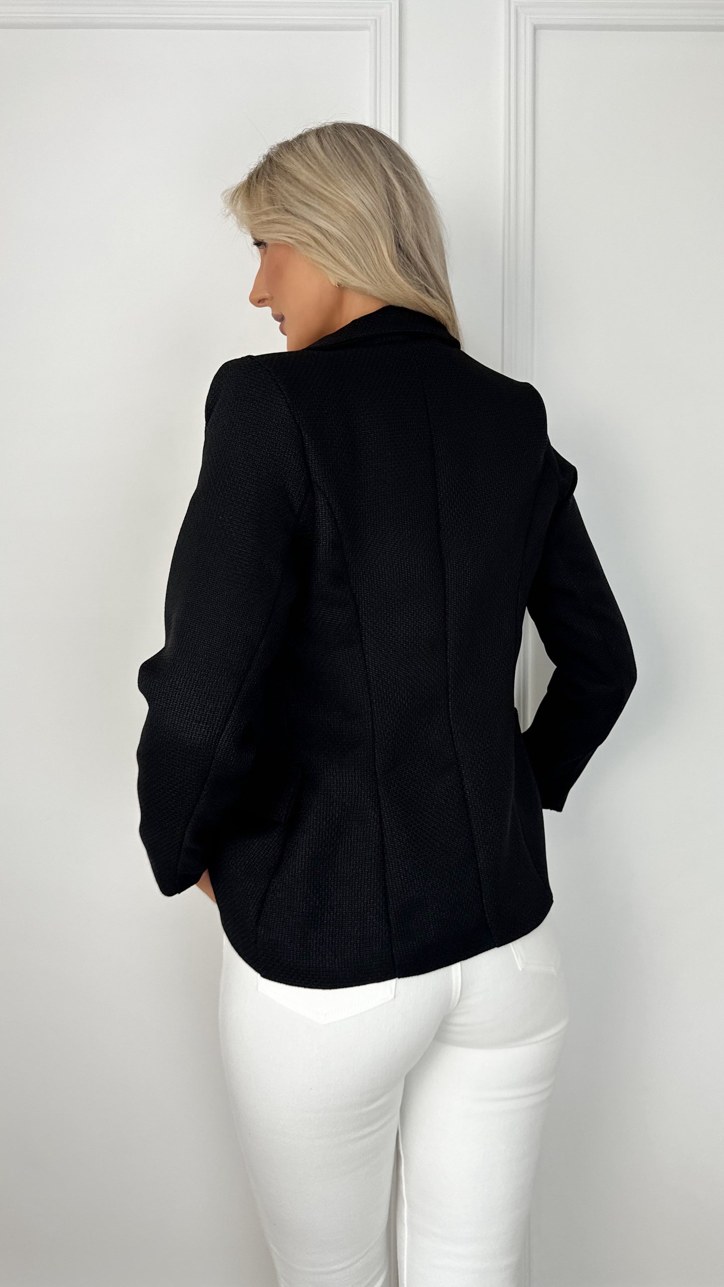 Sonya Single Breasted Blazer with Gold Button - Black