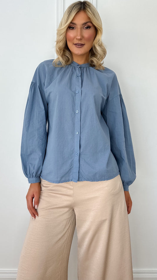 Vivi Shirt with Balloon Sleeves - Old Blue