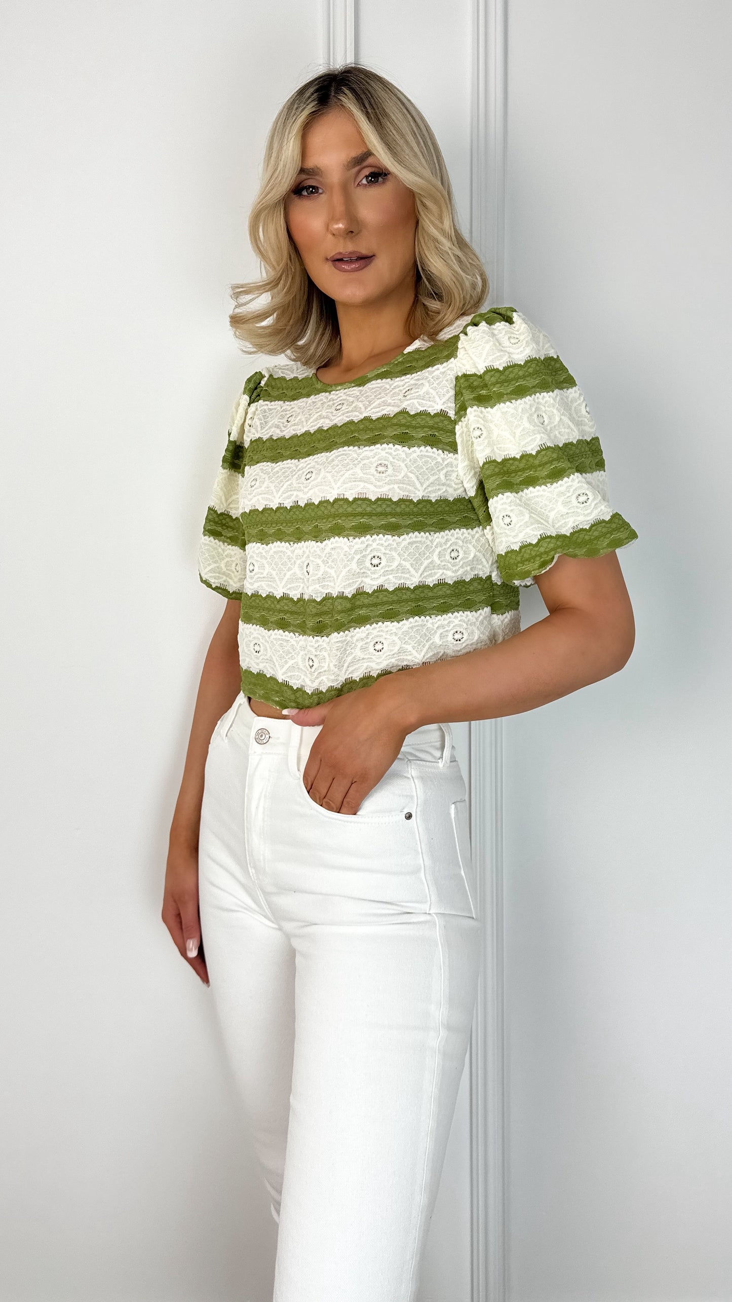 Lola Striped Crop Top - Green