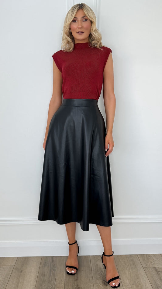 Camille Maxi Leather Skirt - Black
